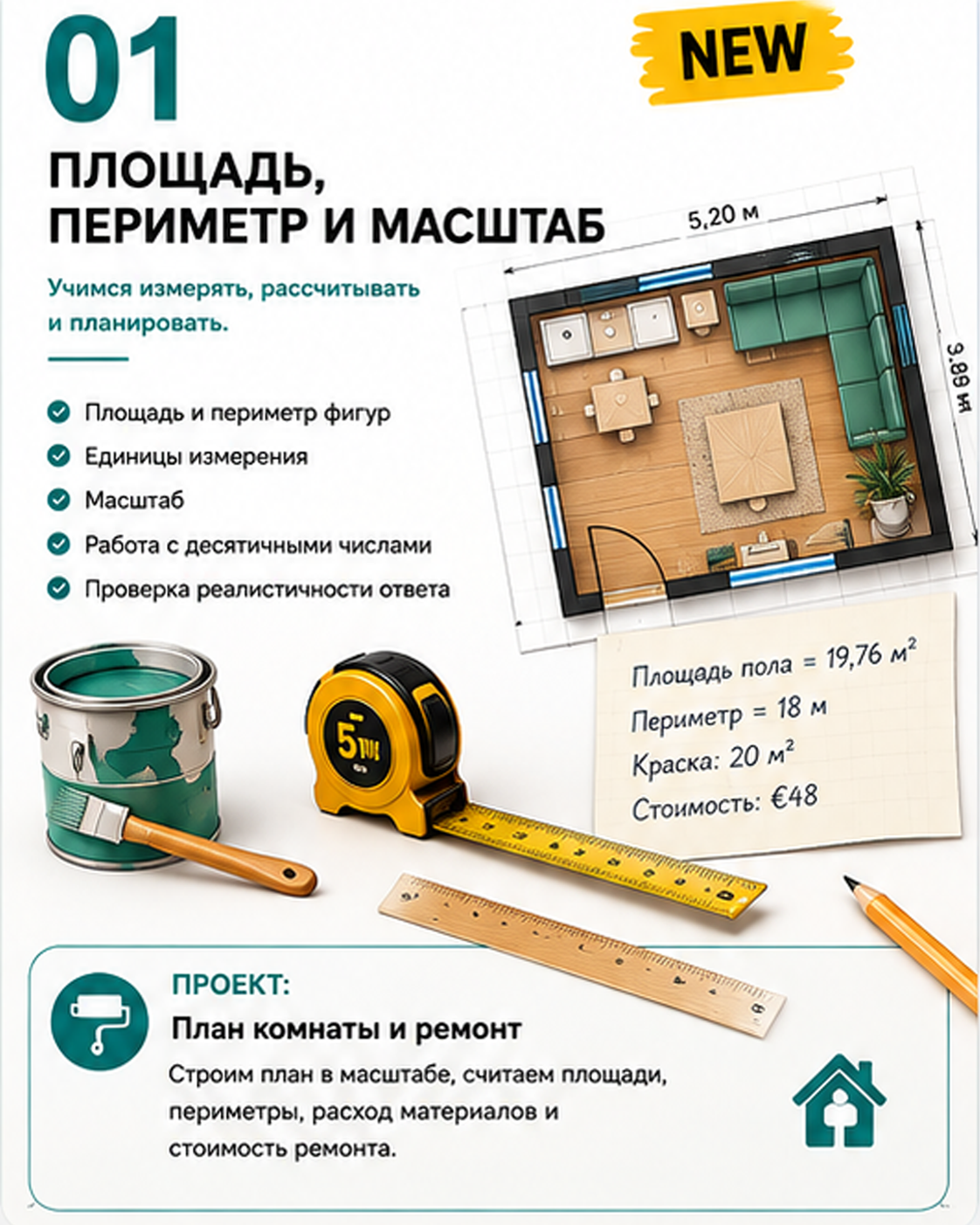 01 — Площадь, периметр и масштаб